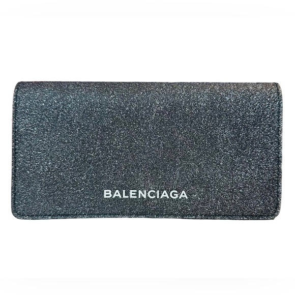 Balenciaga Handbags - NEW megaULTRAultra RARE Balenciaga Glitter Black Leather Long White Logo Wallet